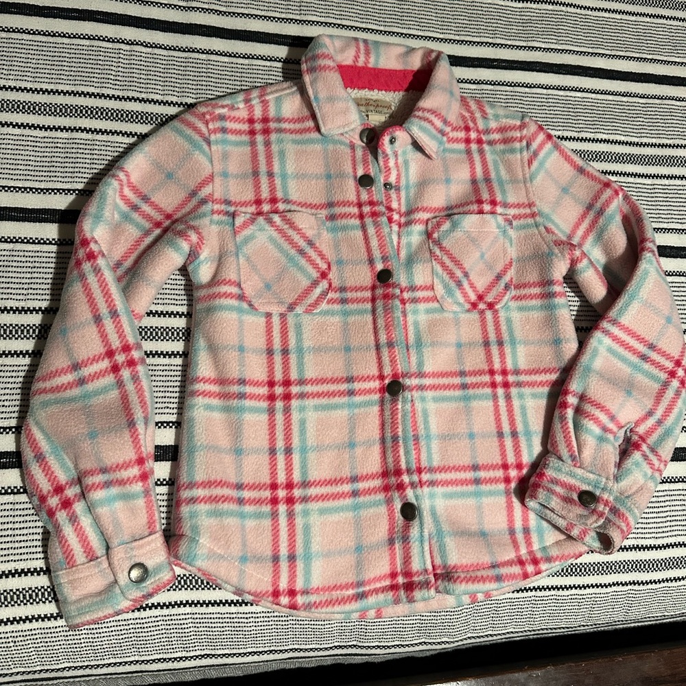 Weatherproof Kids Plaid Button Down Shirt in Pink and Green
